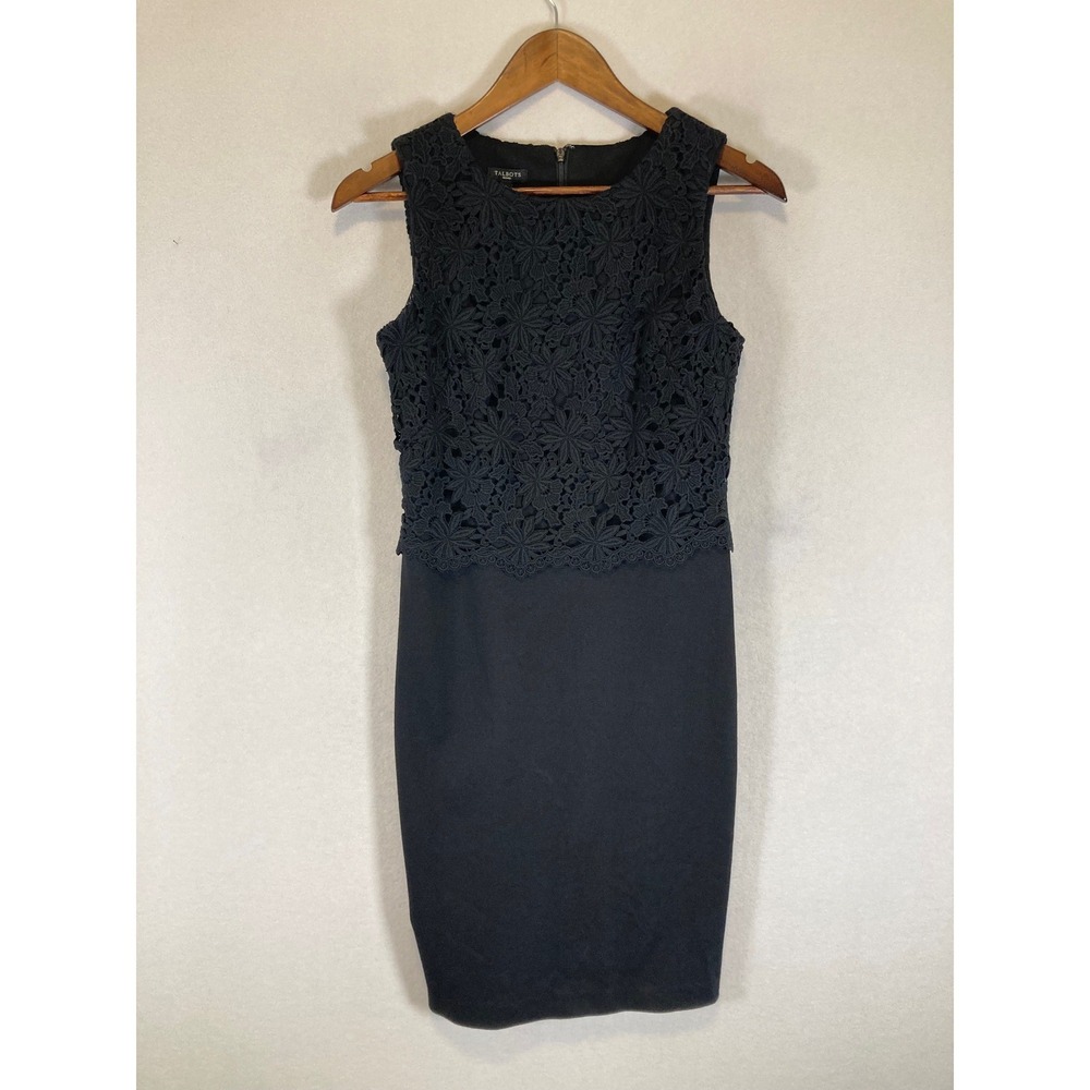 Elegant Floral Lace‎ Talbots Women 4P Black Sleeveless Sheath Cocktail Dress